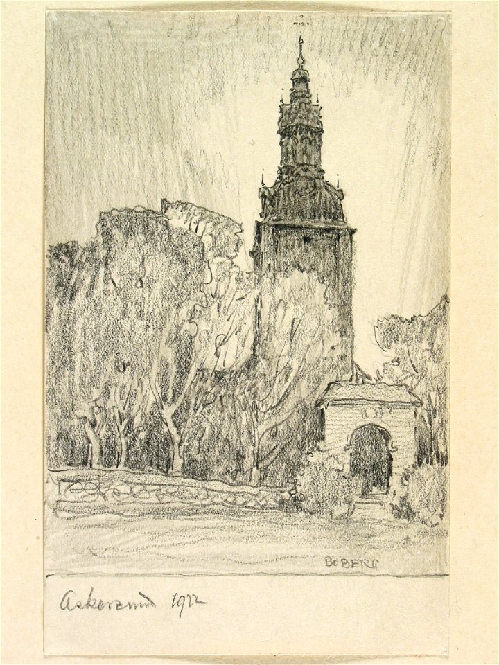 Askersunds landskyrka. Teckning av Ferdinand Boberg - Nordiska museet - NMA.0089682