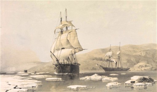 Assistance and Pioneer breaking out of winter quarters, 1854