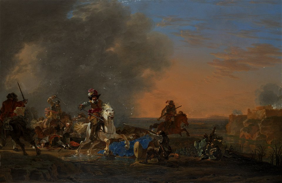 Ruitergevecht bij zonsondergang. Rijksmuseum SK-A-5