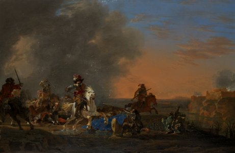 Ruitergevecht bij zonsondergang. Rijksmuseum SK-A-5