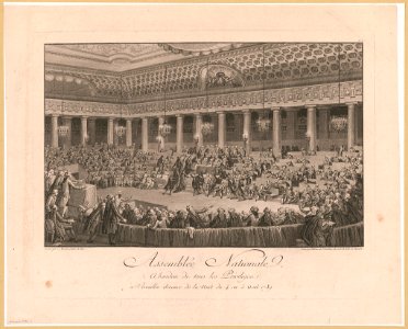 Assemblée nationale, abandon de tous les privileges, à Versailles sceance de la nuit du 4 au 5 aout 1789 - dessiné par C. Monnet, peintre du Roi ; gravé par Helman, de l'Académie des Arts de LCCN2014645199