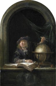 Astronomer in a window, by Gerard Dou. Free illustration for personal and commercial use.