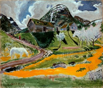 Nikolai Astrup - The white Horse in Spring - Google Art Project. Free illustration for personal and commercial use.