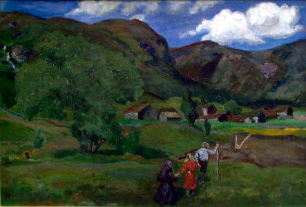 Nikolai Astrup - Landscape with Children - NG.M.02308 - National Museum of Art, Architecture and Design. Free illustration for personal and commercial use.