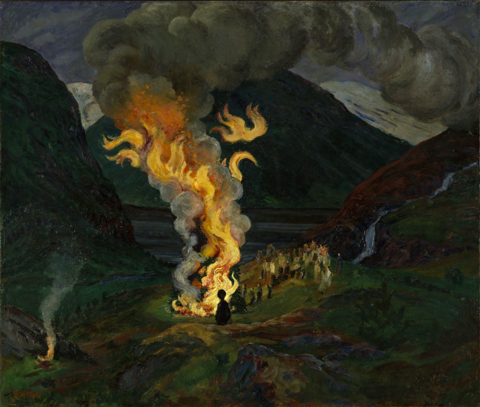 Nikolai Astrup - Bonfire celebrating Midsummer Night - NG.M.03609 - National Museum of Art, Architecture and Design