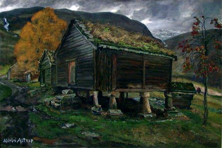 Nikolai Astrup - Storehouse in Jølster - NG.M.00664 - National Museum of Art, Architecture and Design. Free illustration for personal and commercial use.