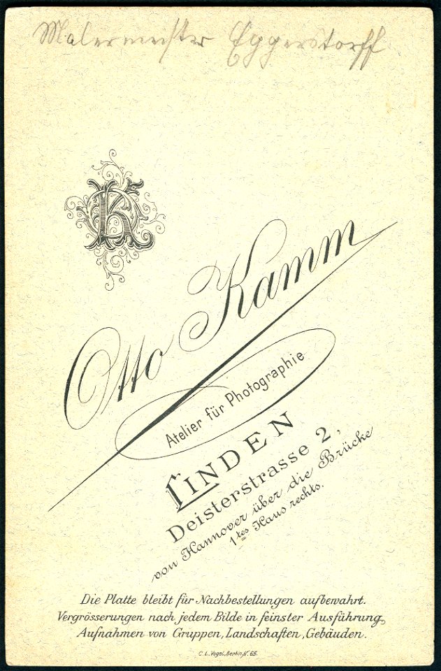 Atelier von Otto Kamm, Linden, Deisterstraße 2, Brustbild Malermeister Eggerstorff, 1. Hannoversches Infanterie-Regiment Nr. 74, Revers