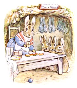 Beatrix Potter, Benjamin Bunny, Mrs Rabbits shop. Free illustration for personal and commercial use.
