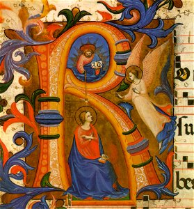 Beato angelico, anunciazione c. 33v, messale 558, 1430 circa, san marco, firenze