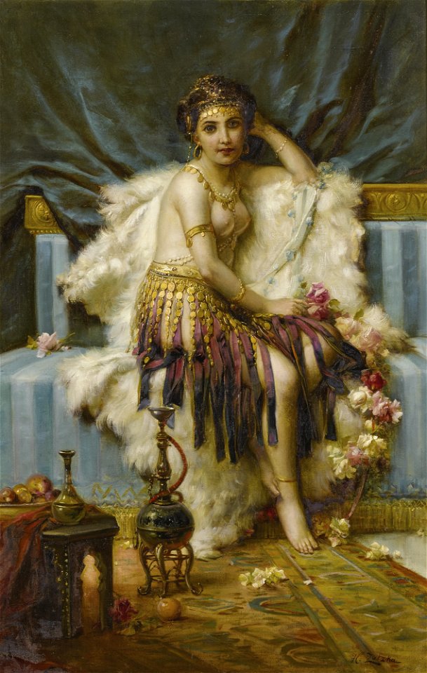 Beauty with Flowers in an Interior by Hans Zatzka