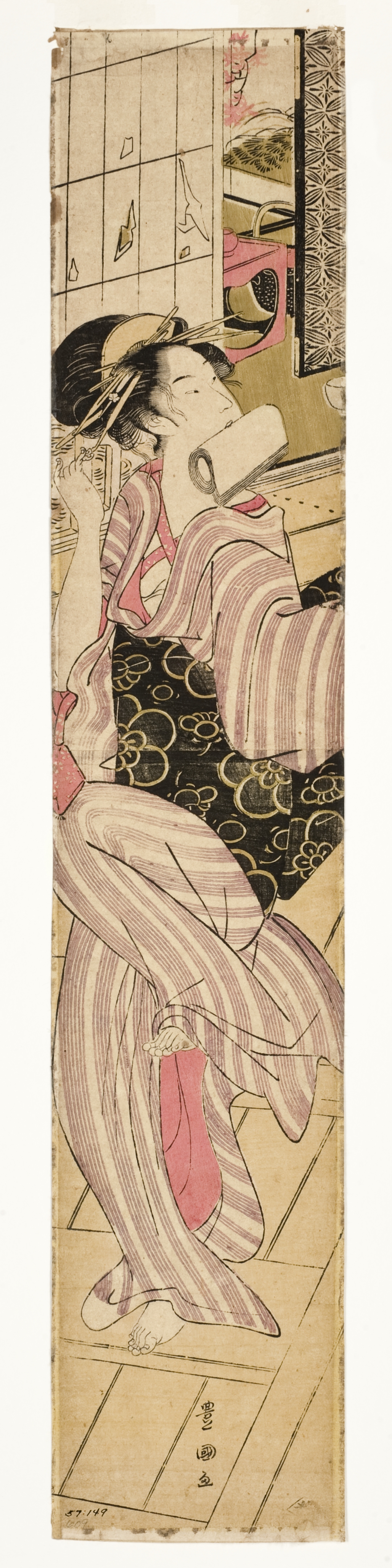 Beauty descending a staircase with tissue papers in her mouth (5759527838)