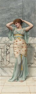 Beauty in a marble room, by John William Godward. Free illustration for personal and commercial use.