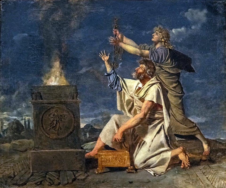 Beaux-Arts de Carcassonne - Un jeune guerrier accompagné de son père demande aux dieux le succès de ses armes - Jean-Germain Drouais - Joconde04400001289