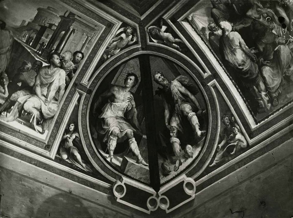 Beccafumi - Damone Pitagorico, Sapienza, Lucio Giunio Bruto, Carità, Palazzo Pubblico