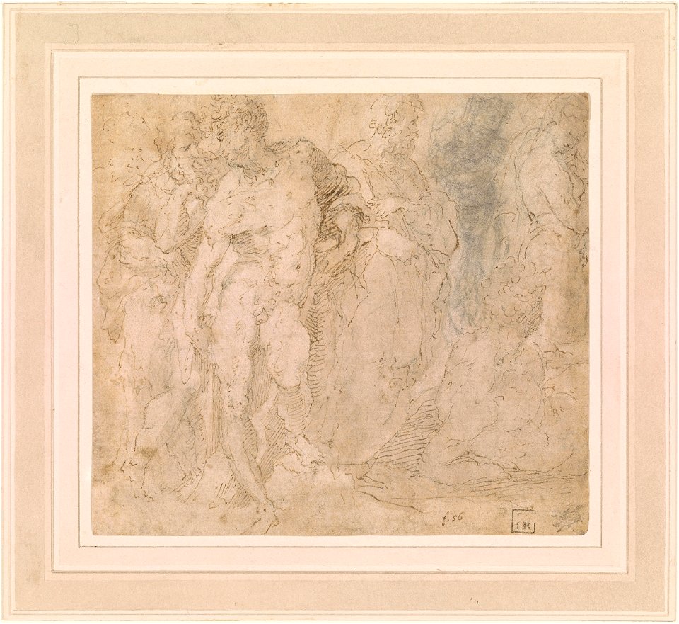 Beccafumi - Standing Male Nude Among a Group of Figures, One of Them Reclining, ca. 1530-1540