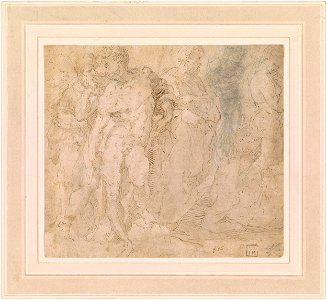 Beccafumi - Standing Male Nude Among a Group of Figures, One of Them Reclining, ca. 1530-1540