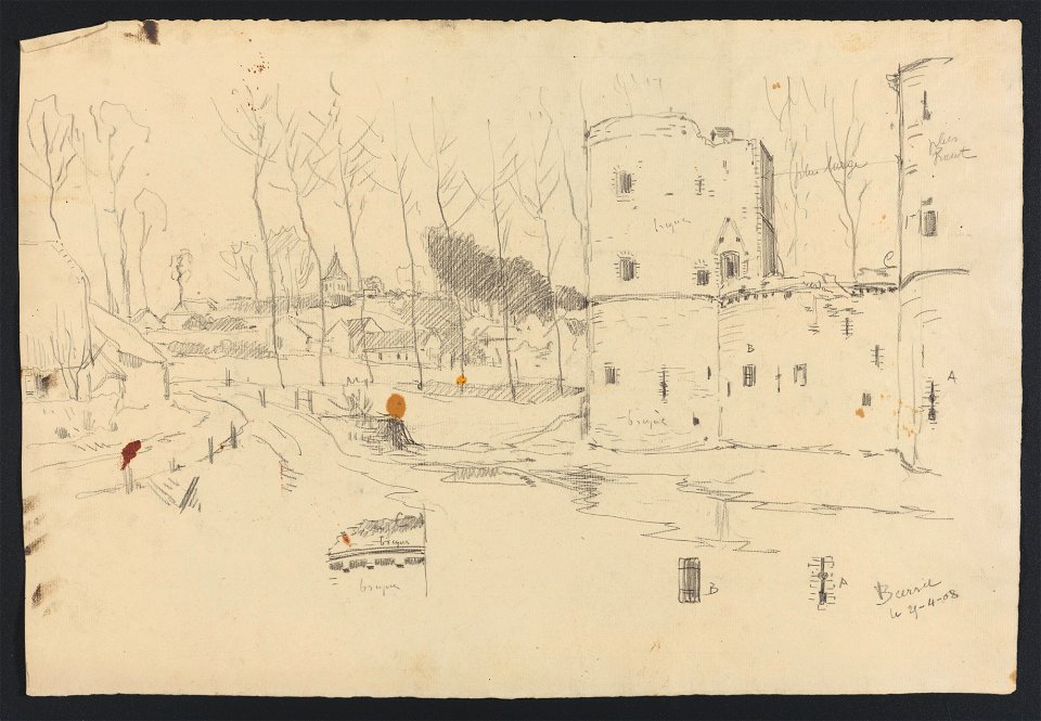 Beersel (château - croquis avec annotations) 1908 drawing by Jean-François Taelemans, R-2009-26336, Prints Department, Royal Library of Belgium