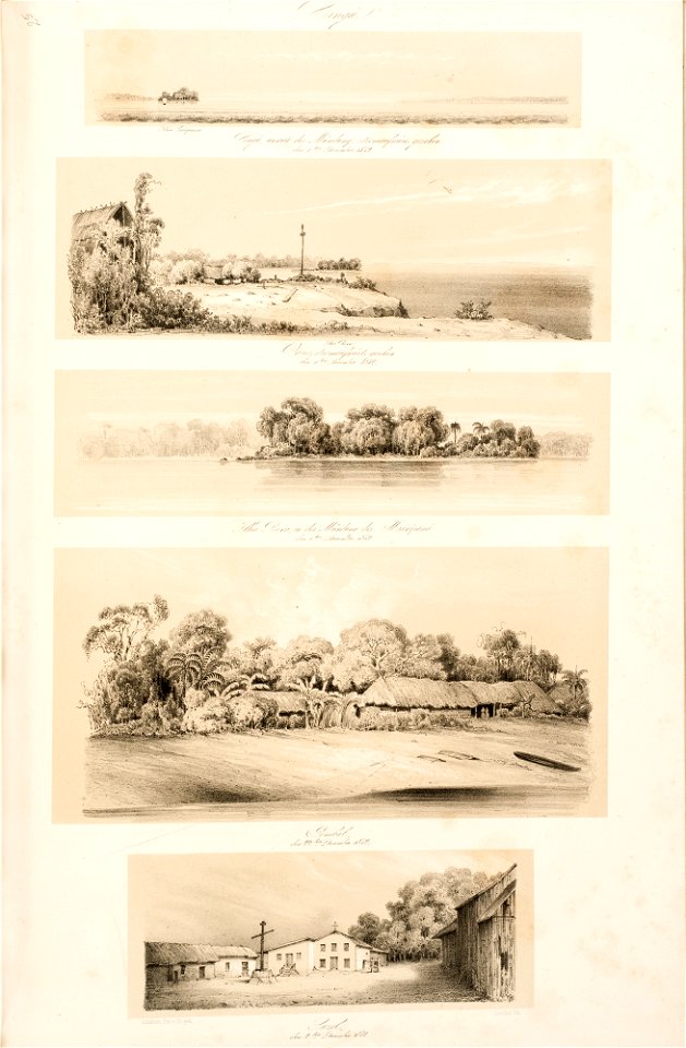 Bei Guará den Xingú aufwärts geschen den 2tec December 1842 - Blick den Xingú aufw6arts rechts in der Ferne die Ponta de Tapará den 2ten December 1842, da Coleção Brasiliana Iconográfica