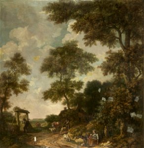 Behangselschildering van een Hollands landschap met een zandweg Rijksmuseum BK-2011-39