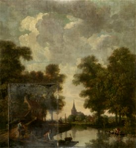 Behangselschildering met een Hollands landschap met rivier Rijksmuseum BK-2011-38