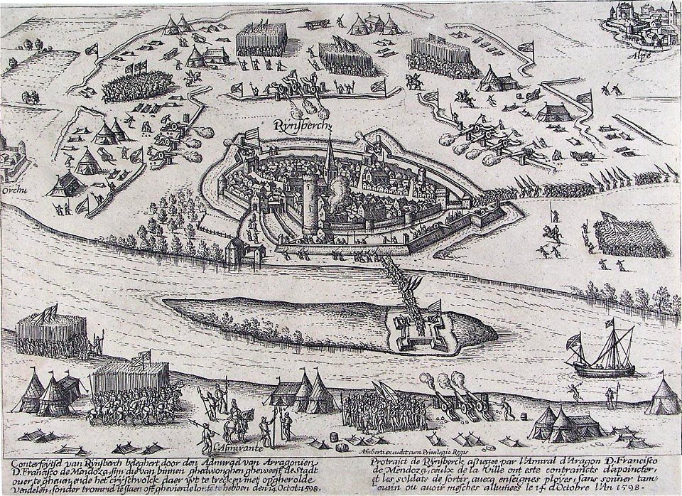 Beleg van Rijnsberch - Siege of Rheinberg in 1598 by Mendoza (Frans Hogenberg)