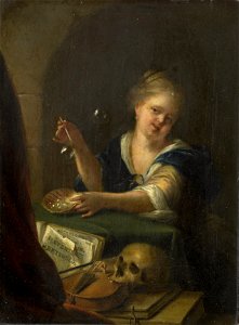 Bellenblazend meisje bij een vanitas stilleven Rijksmuseum SK-A-2347