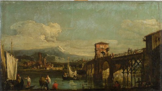 Bellotto (attribuito a) - Paesaggio con ponte che attraversa un fiume, 1740-1750, Inv. 463