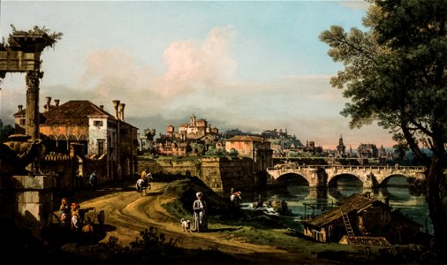 Bellotto - Capriccio architettonico con villa veneziana e ponte di pietra, Bellotto e Canaletto. Lo stupore e la luce