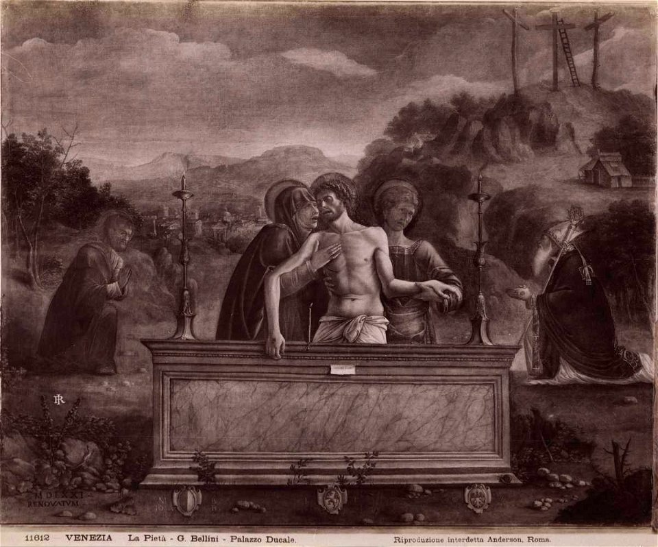 Bellini - Cristo in pietà tra la Madonna e san Giovanni Evangelista, san Marco e san Nicola di Bari, Palazzo Ducale