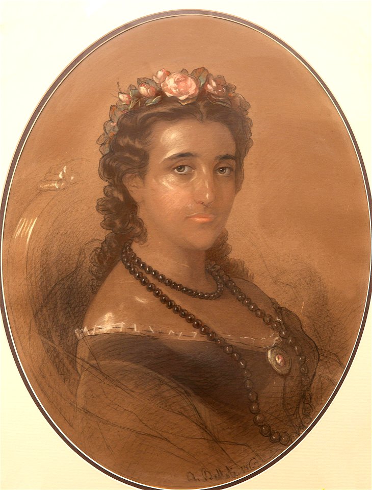 Portrait of a Young Woman in Flower Crown by Andrey Belloli, 1862