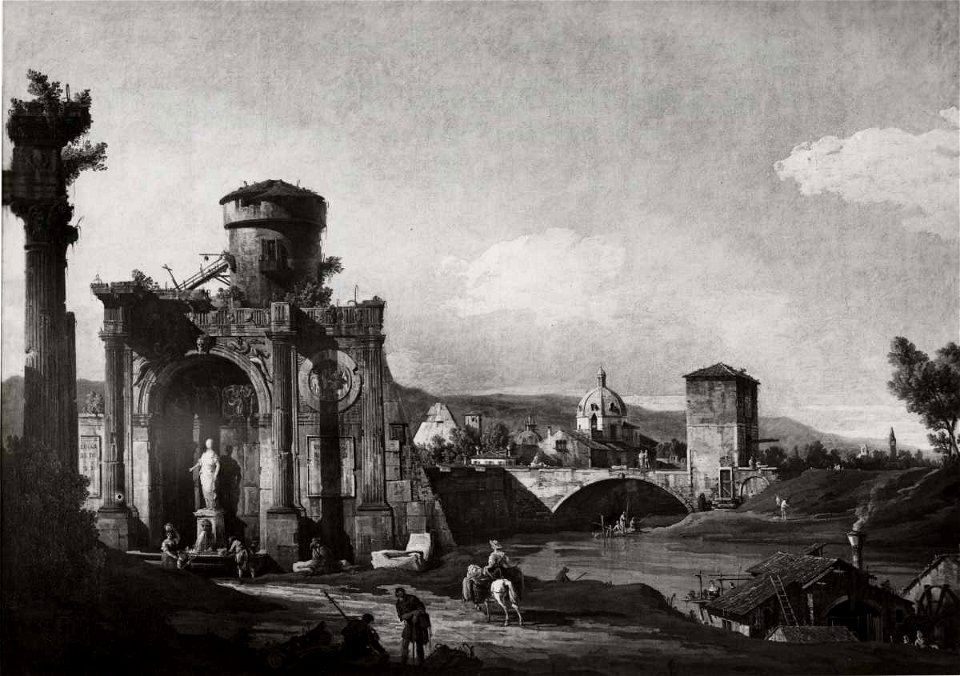 Bellotto - Capriccio con arco in rovina e ponte, 1745 ca., Collezione Barlow