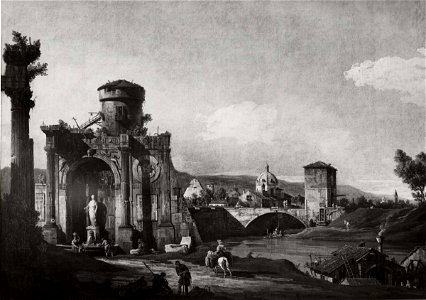 Bellotto - Capriccio con arco in rovina e ponte, 1745 ca., Collezione Barlow