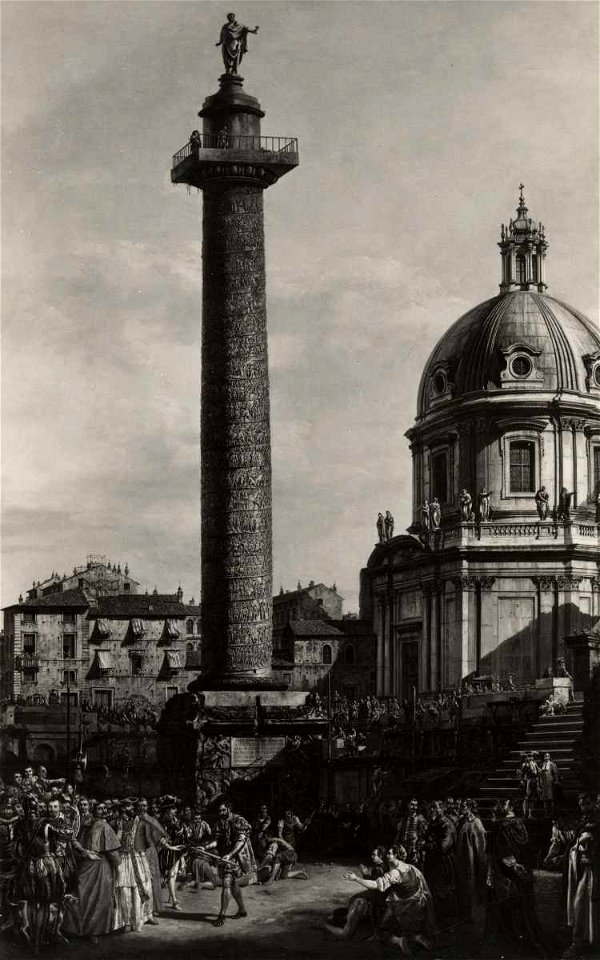 Bellotto - Veduta di Roma con la colonna Traiana, 1770, Mercato antiquario, Londra