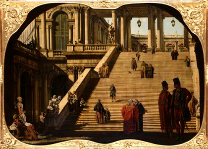 Bellotto - Capriccio mit einer Treppe zum Innenhof eines Palastes, Um 1762, Gal.-Nr. 634