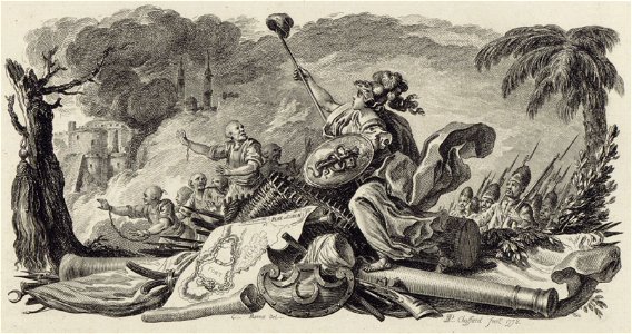 Bellonne franchissant un tas d'armes et suivie des guerriers Russes montre aux Grecs esclaves le symbole de la liberté - Choiseul-gouffier Gabriel Florent Auguste De - 1782