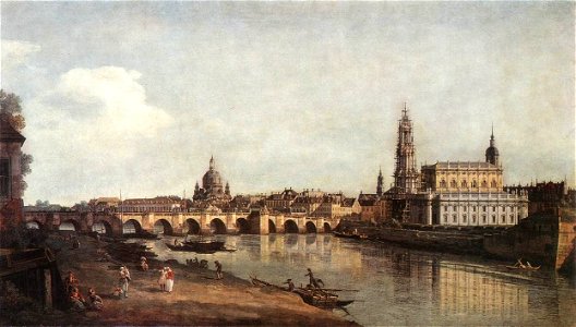 Bernardo Bellotto, il Canaletto - View of Dresden from the Right Bank of the Elbe with the Augustus Bridge - WGA01824