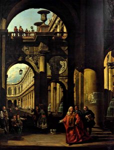 Bellotto - Prospettiva architettonica con cortile e figure, 1765 ca., Collezione privata, Milano