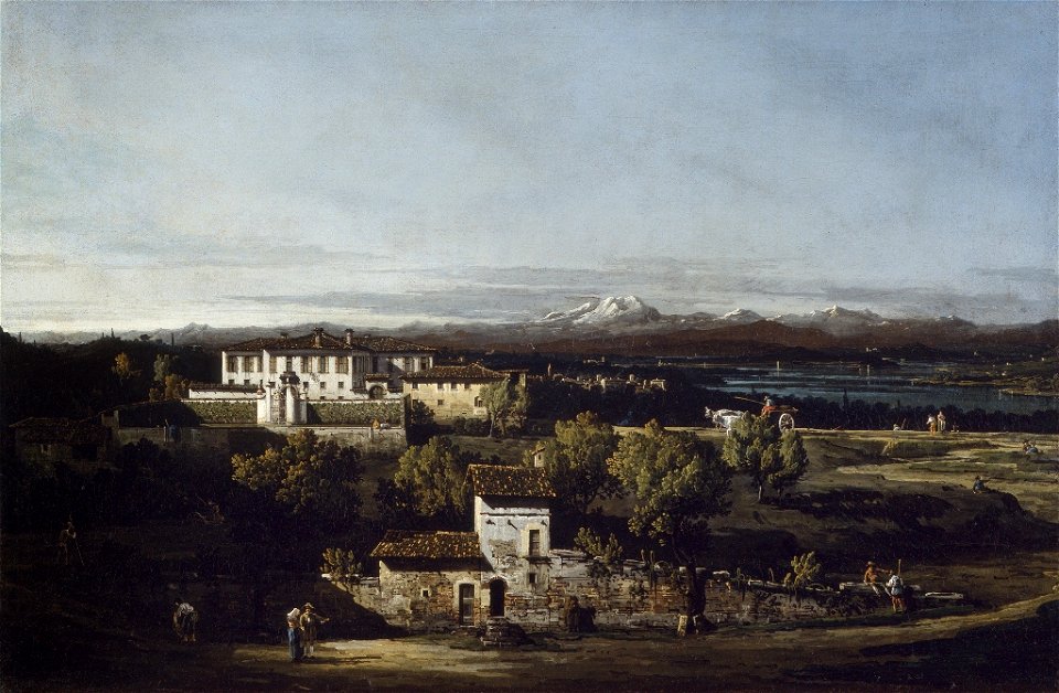 Bellotto - View of Villa Perabò, later Melzi, in Gazzada, 1744, 213. Free illustration for personal and commercial use.
