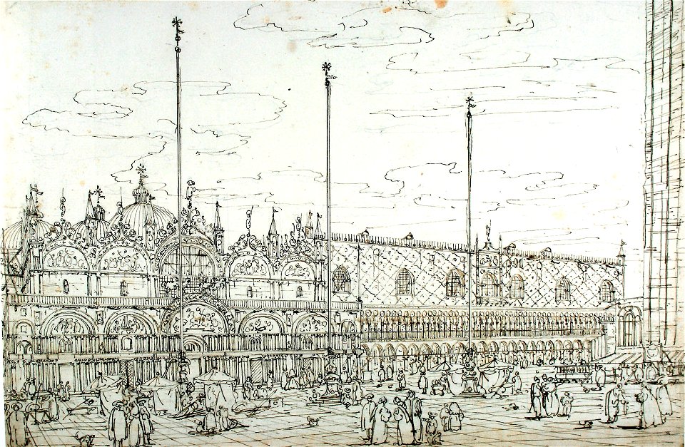 Bellotto Bernardo - The Piazza San Marco with Basilica and Palazzo Ducale in Venice - Rijksmuseum RP-T-1953-214