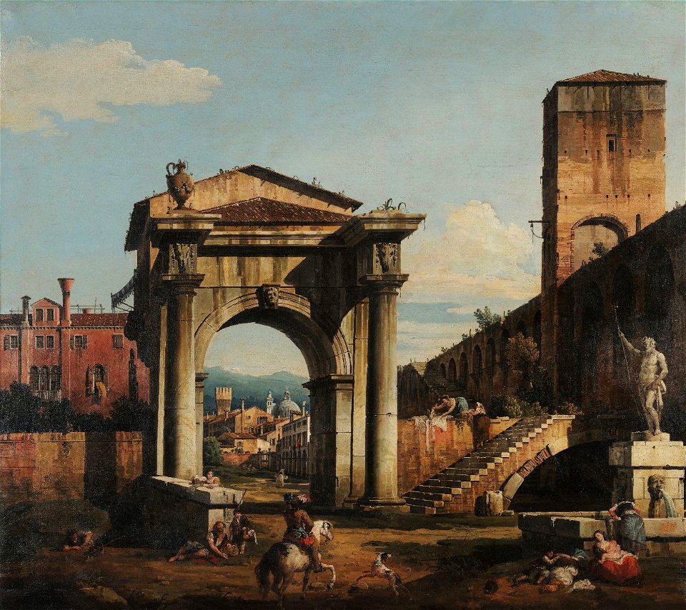 Bellotto - Capriccio con porta civica e città veneta, 1740-1750, Inv. 235