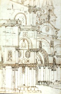 Bellotto Bernardo - Architectural study of the Northern Facade of the Basilica di San Marco opposite S. Basso in Venice - Museum Boijmans Van Beuningen I 326 recto (PK)