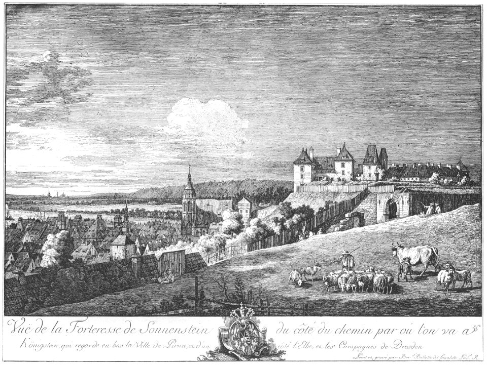 Bellotto Radierung Sonnenstein nach Süden