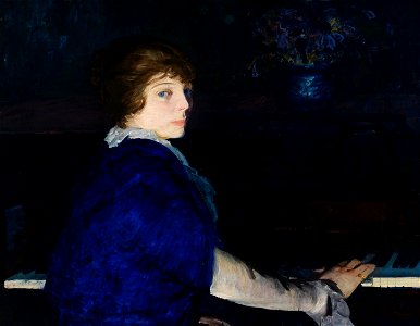 George Bellows - Emma at the Piano, 1914. Free illustration for personal and commercial use.