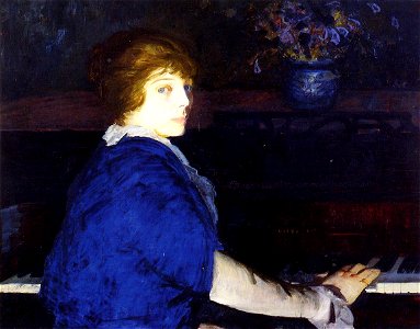 Emma at the Piano George Bellows 1914. Free illustration for personal and commercial use.