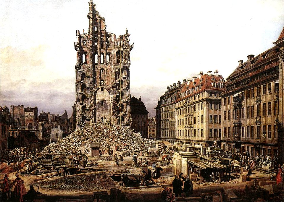 Bernardo Bellotto, il Canaletto - The Ruins of the Old Kreuzkirche in Dresden - WGA01836