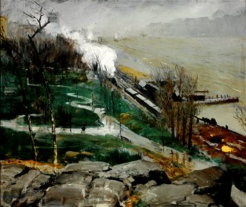 George Bellows Rain on the River. Free illustration for personal and commercial use.