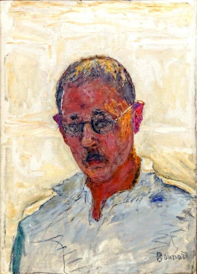 Bemberg fondation Toulouse - Autoportrait sur fond blanc, chemise col ouvert - 1933 - Pierre Bonnard 53x36.2 inv2133