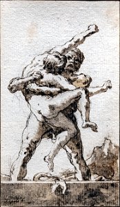 Bemberg Fondation Toulouse - Hercule et Antée - Giandomenico Tiepolo - Lavis de sépia Inv.1046 19x11