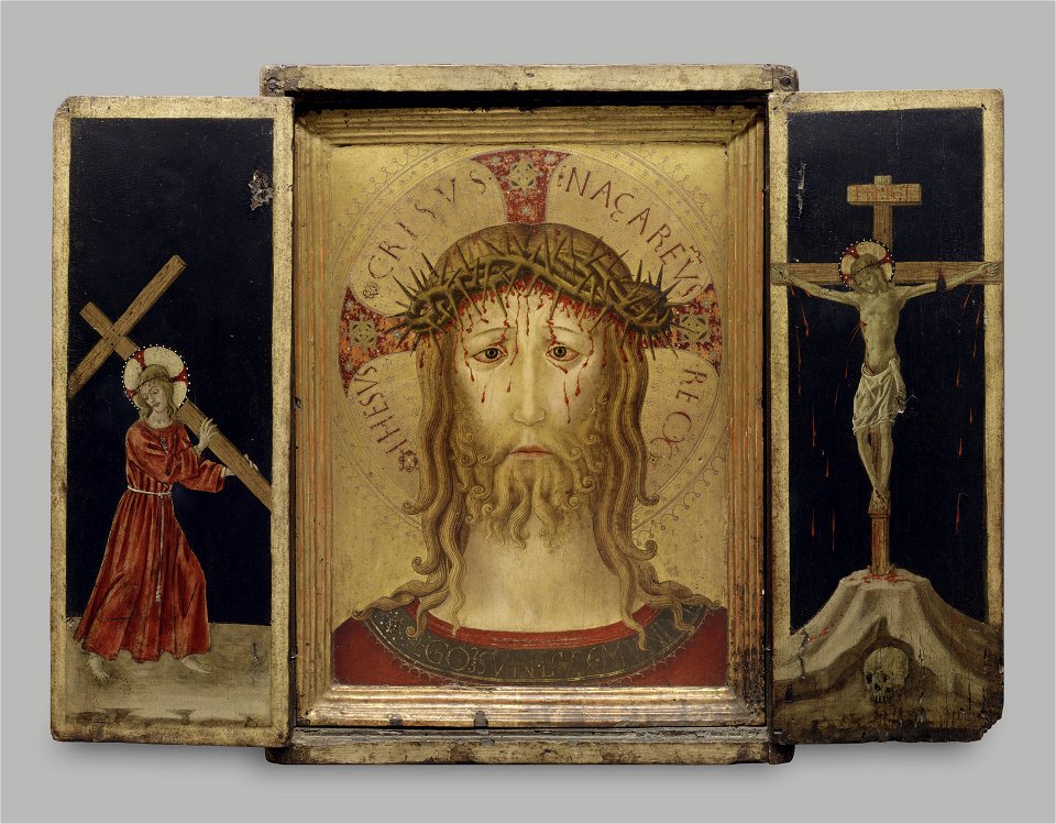 Benedetto Bonfigli - Christ Carrying the Cross, Christ the Redeemer, the Crucifixion - 2012.65.1 - Yale University Art Gallery