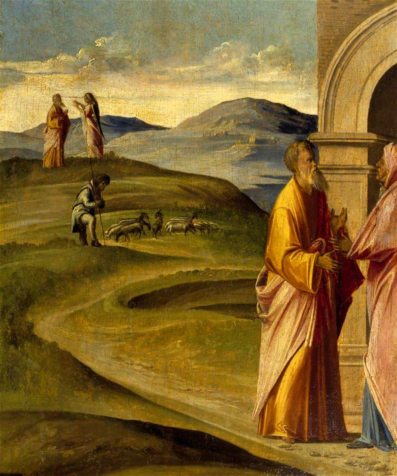 Benedetto Diana (c.1460-1525) - The Angel Announcing the Conception of the Virgin to Joachim, and The Meeting of Joachim and Anna at - 1246467 - National Trust